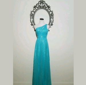 NEW Aidan Mattox Dress Gown One Shoulder 85% Silk Silver Maxi Long Size 12 Large